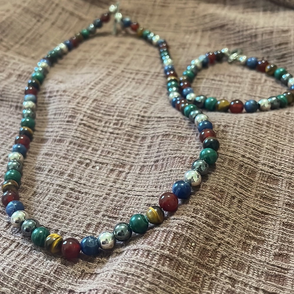 RELISTED-Natural Stone Bead Necklace and Bracelet Set